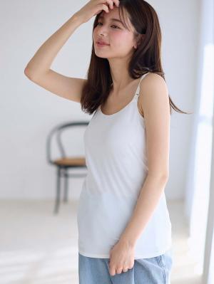 マタニティ 授乳 キャミソール|助産院監修　ママとつくったふんわり授乳ブラキャミ　〈接触冷感・吸汗速乾　アンダーらくらくタイプ〉|オフ(Uネック)