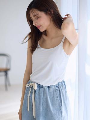 マタニティ 授乳 キャミソール|助産院監修　ママとつくったふんわり授乳ブラキャミ　〈接触冷感・吸汗速乾　アンダーらくらくタイプ〉|オフ(Uネック)