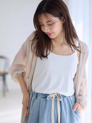 マタニティ 授乳 キャミソール|助産院監修　ママとつくったふんわり授乳ブラキャミ　〈接触冷感・吸汗速乾　アンダーらくらくタイプ〉|オフ(Uネック)