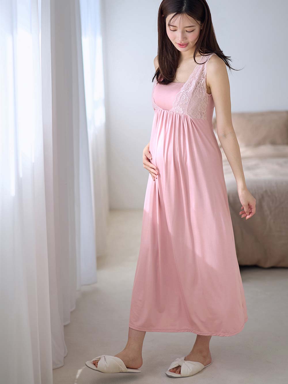 マタニティ 授乳 キャミソール|ナイトブラ機能付　ルームウェアにもなる授乳キャミソール|ピンク