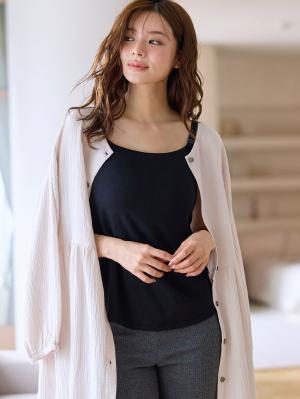 マタニティ 授乳 キャミソール|助産院監修　ボリュームダウン見え授乳ブラキャミ【出産後も長く使える】|ブラック