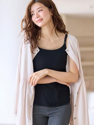 マタニティ 授乳 キャミソール|助産院監修　ボリュームダウン見え授乳ブラキャミ【出産後も長く使える】|ブラック