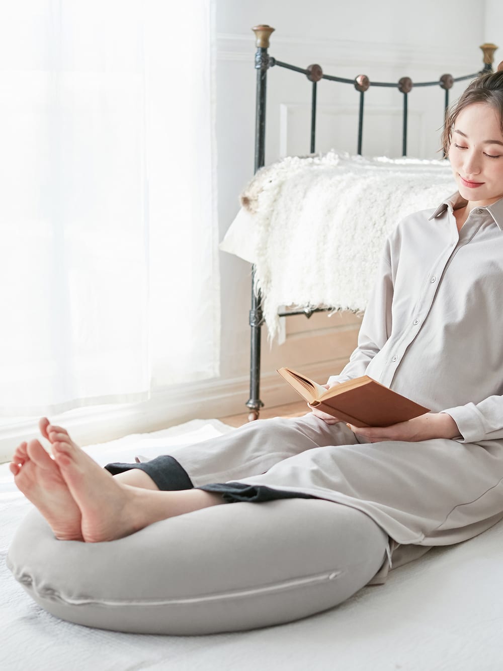 妊婦用 抱き枕・授乳クッション|【日本製】洗い替えカバー　オーガニック　和晒しダブルガーゼ　マルチクッション（抱き枕・授乳クッション）|グレー