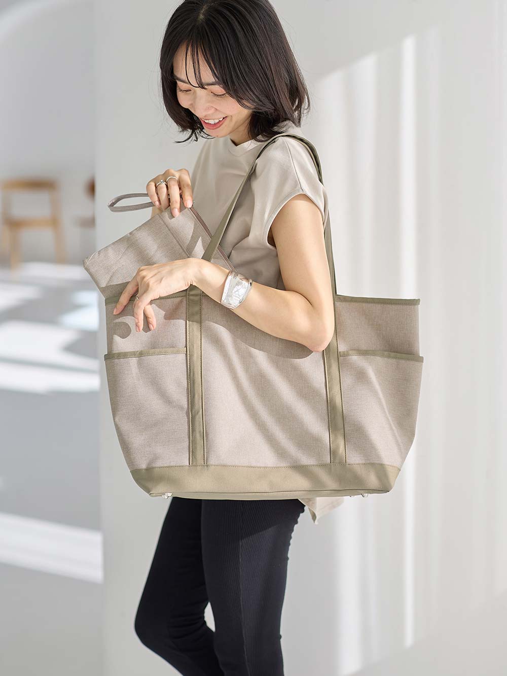 マザーズバッグ・ママバッグ|【マザーズバッグ】ママバッグ　軽量・撥水 3way　ペアレンツトートバッグ|ベージュ