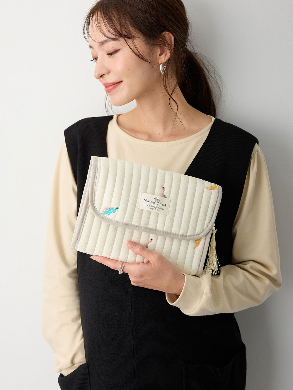 母子手帳ケース|【MAMMY LUNA】イブル　ヌビキルト　マルチケース　母子手帳ケース|ブルー（恐竜）