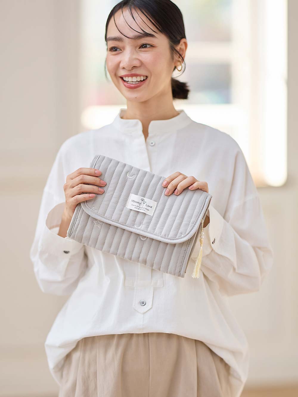 母子手帳ケース|【MAMMY LUNA】イブル　ヌビキルト　マルチケース　母子手帳ケース|グレー