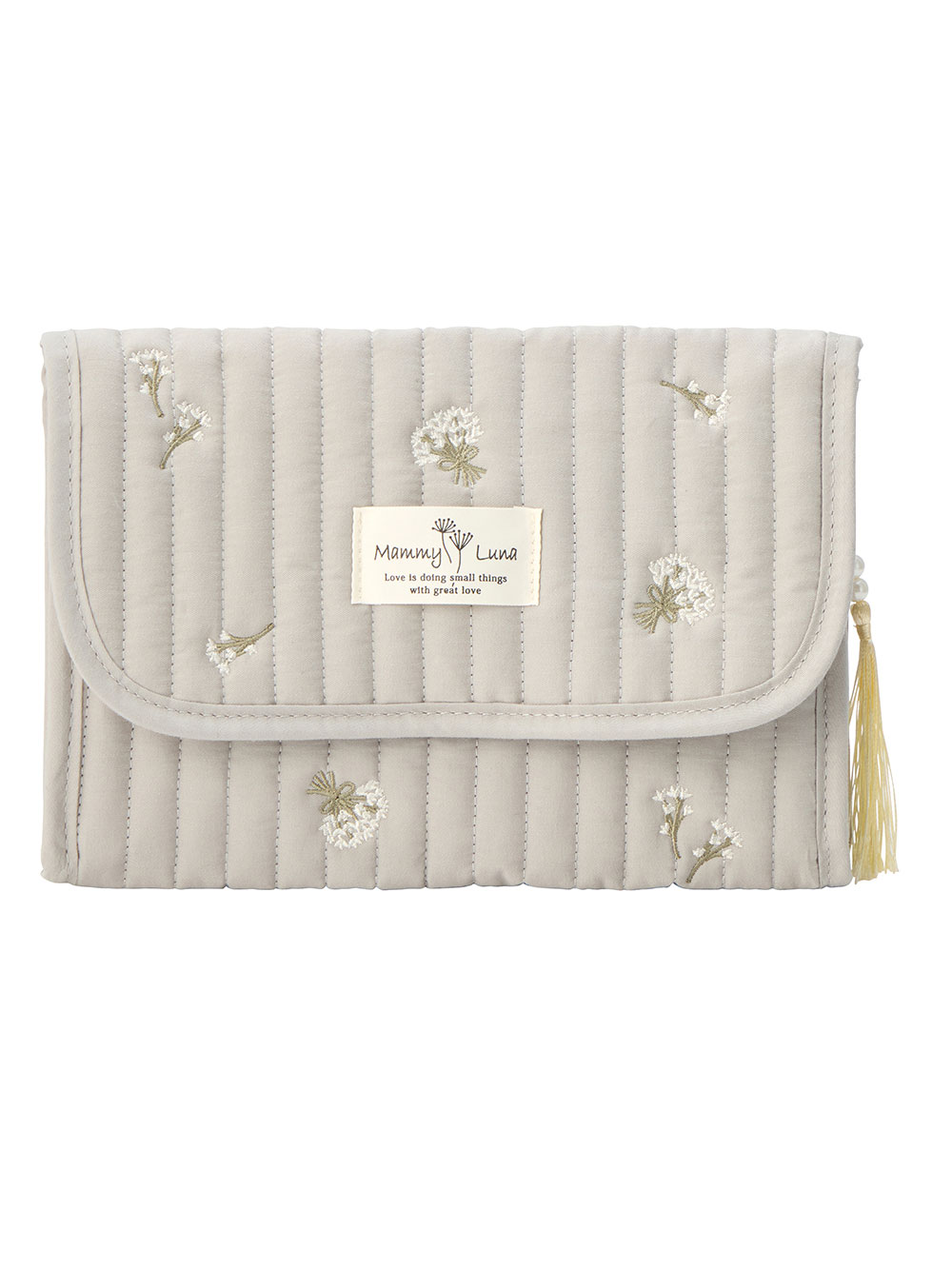 母子手帳ケース|【MAMMY LUNA】イブル　ヌビキルト　マルチケース　母子手帳ケース|グレー（カスミ草）