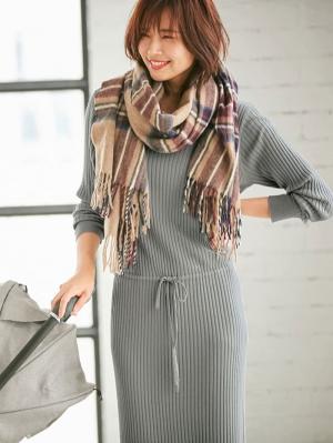 アウトレット|リブニットワンピース