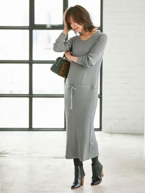 アウトレット|リブニットワンピース