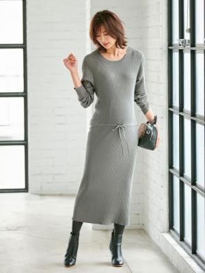 アウトレット|リブニットワンピース