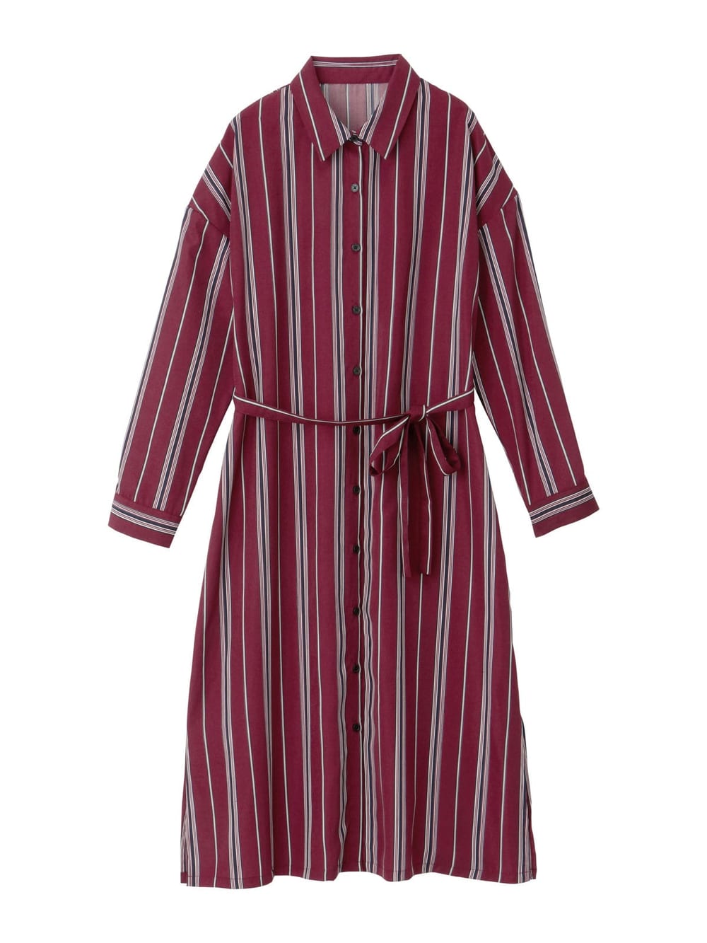 アウトレット|デシンストライプシャツワンピース マタニティ・授乳服【出産後も長く使える】|ワイン