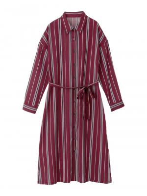 アウトレット|デシンストライプシャツワンピース マタニティ・授乳服【出産後も長く使える】|ワイン