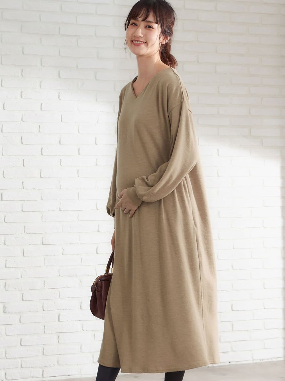 マタニティ ワンピース 授乳口付 産前産後用 袖バルーンニットソーワンピース マタニティウェア 授乳服通販 エンジェリーベ 公式