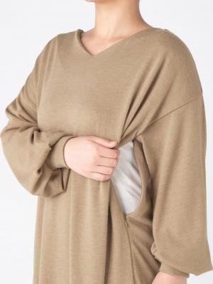アウトレット|袖バルーンニットソーワンピース　マタニティ・授乳服