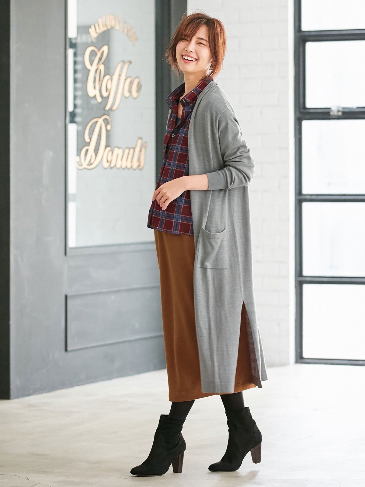 マタニティ トップス|チェックシャツ　マタニティ・授乳服|エンジ系