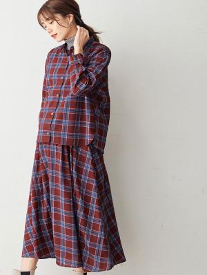 マタニティ トップス|チェックシャツ　マタニティ・授乳服|エンジ系
