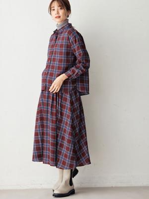 マタニティ トップス|チェックシャツ　マタニティ・授乳服|エンジ系