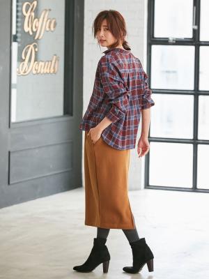 マタニティ トップス|チェックシャツ　マタニティ・授乳服|エンジ系