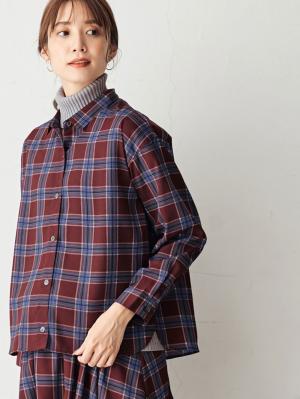 マタニティ トップス|チェックシャツ　マタニティ・授乳服|エンジ系