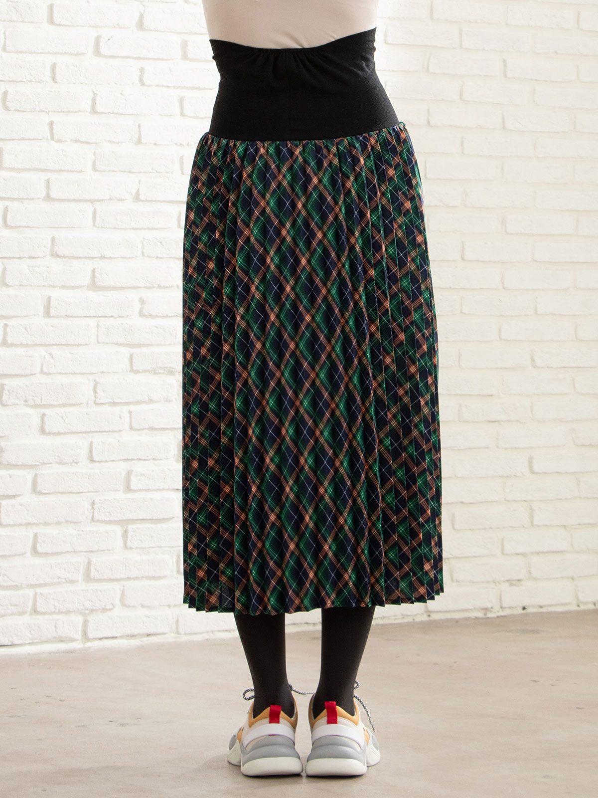 アウトレット|【産前産後】チェックアコーディオンプリーツスカート【出産後も長く使える】