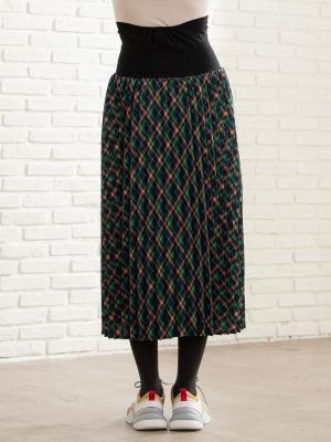 アウトレット|【産前産後】チェックアコーディオンプリーツスカート【出産後も長く使える】