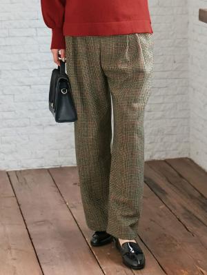 マタニティ パンツ|【産前産後】チェックワイドパンツ【出産後も長く使える】|ベージュ