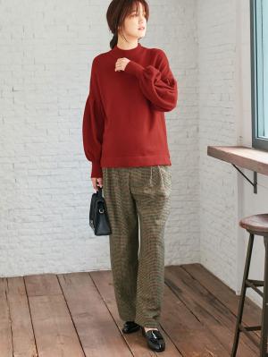 マタニティ パンツ|【産前産後】チェックワイドパンツ【出産後も長く使える】|ベージュ