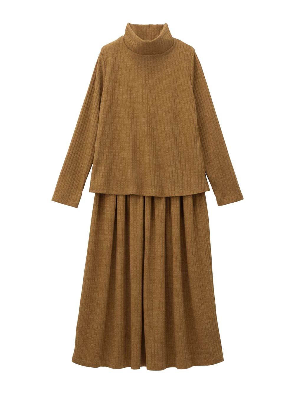 マタニティ ワンピース|ハイネックリブニットワンピース　マタニティ・授乳服|キャメル