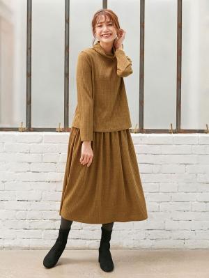 マタニティ ワンピース|ハイネックリブニットワンピース　マタニティ・授乳服|キャメル