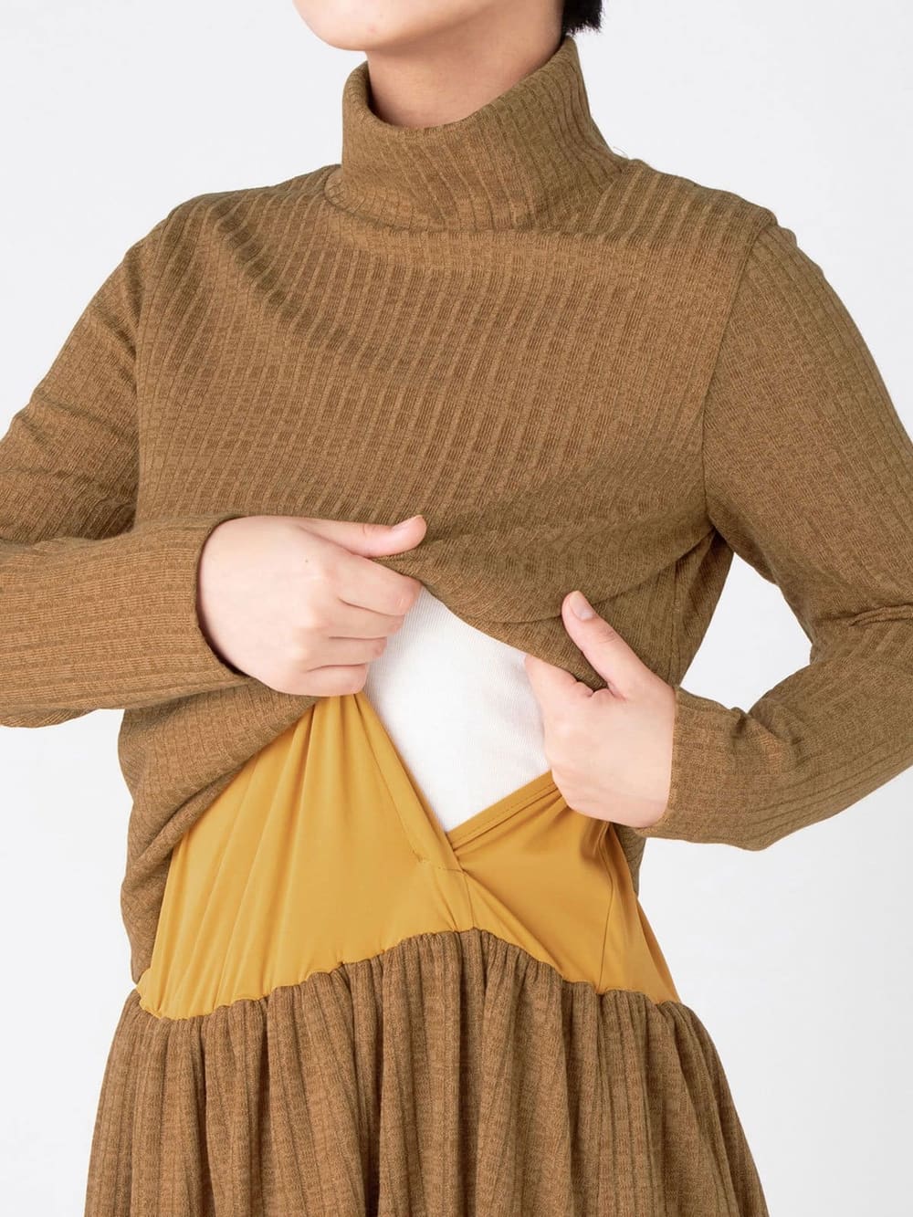 マタニティ ワンピース|ハイネックリブニットワンピース　マタニティ・授乳服