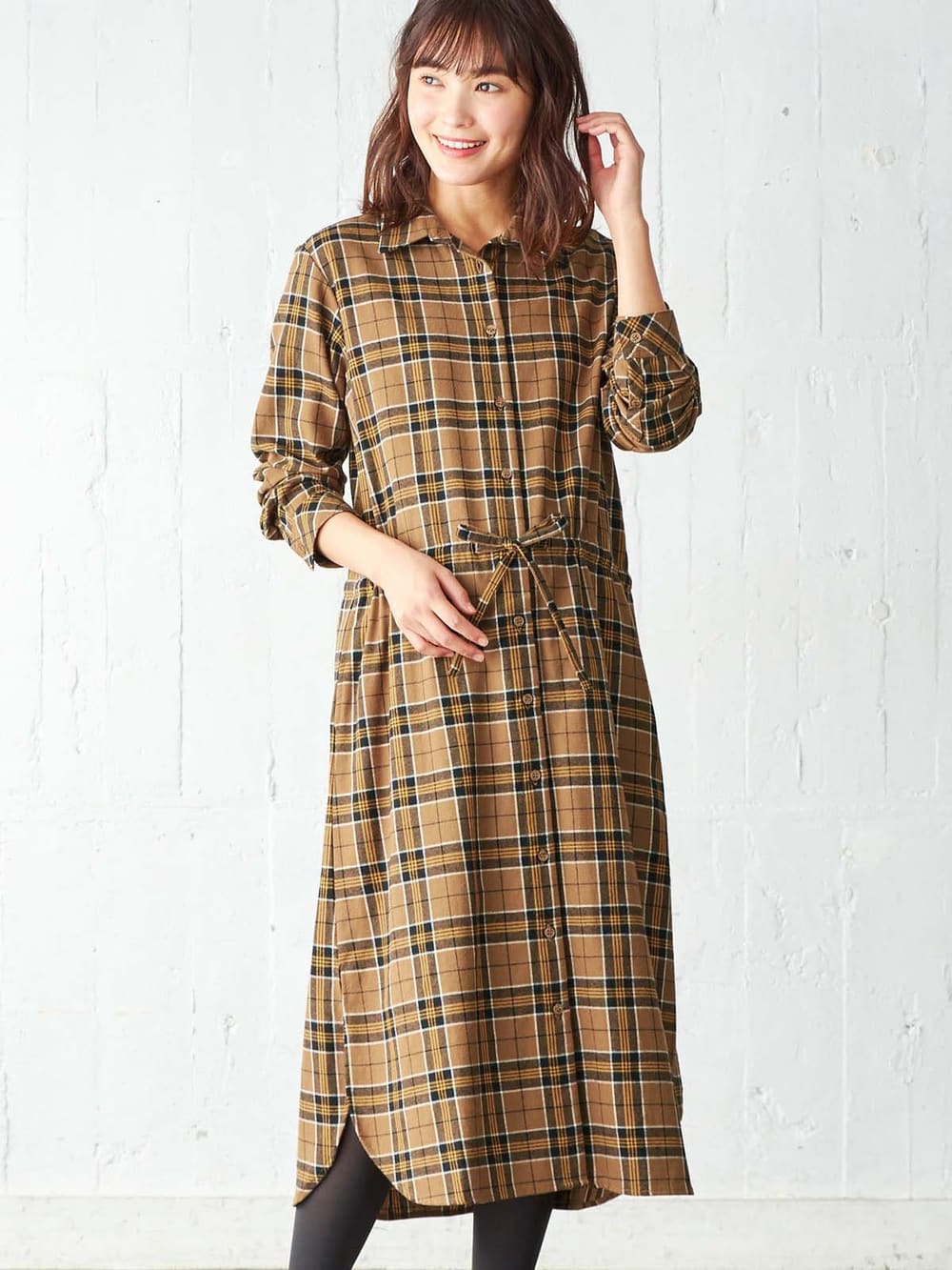 マタニティ ワンピース 授乳しやすい チェックシャツロングワンピース マタニティウェア 授乳服通販 エンジェリーベ 公式