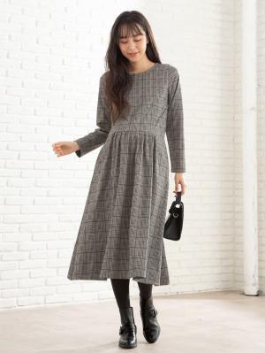 グレンチェック切り替えタックワンピース　マタニティ・授乳服【出産後も長く使える】29036