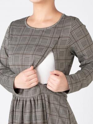 マタニティ ワンピース|グレンチェック切り替えタックワンピース　マタニティ・授乳服【出産後も長く使える】