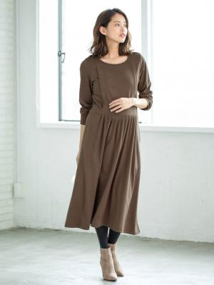 マタニティ ワンピース|ポンチ切り替えタックワンピース マタニティ・授乳服【出産後も長く使える】