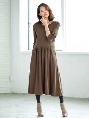 マタニティ ワンピース|ポンチ切り替えタックワンピース マタニティ・授乳服【出産後も長く使える】