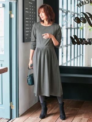 マタニティ ワンピース|ポンチ切り替えタックワンピース マタニティ・授乳服【出産後も長く使える】