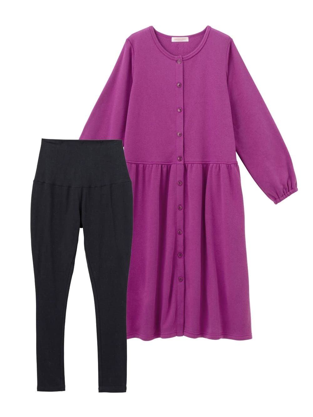 マタニティ パジャマ・ルームウェア|【授乳しやすい】【あったか】ふんわりパイル裏起毛ウエスト切替ギャザーワンピ×レギンスセットパジャマ|パープル