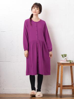 マタニティ パジャマ・ルームウェア|【授乳しやすい】【あったか】ふんわりパイル裏起毛ウエスト切替ギャザーワンピ×レギンスセットパジャマ|パープル