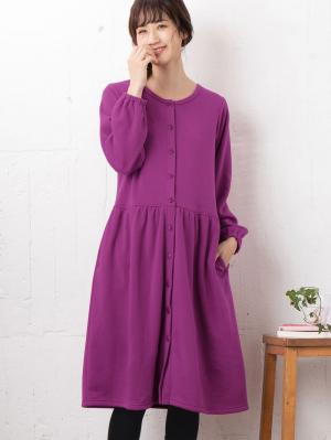 マタニティ パジャマ・ルームウェア|【授乳しやすい】【あったか】ふんわりパイル裏起毛ウエスト切替ギャザーワンピ×レギンスセットパジャマ|パープル