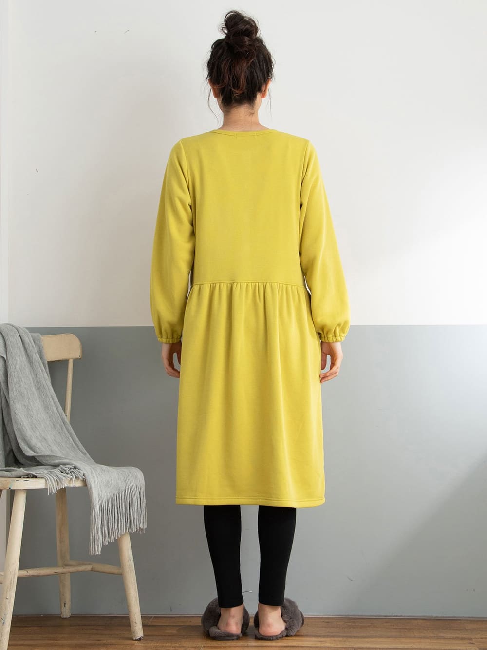 マタニティ パジャマ・ルームウェア|【授乳しやすい】【あったか】ふんわりパイル裏起毛ウエスト切替ギャザーワンピ×レギンスセットパジャマ