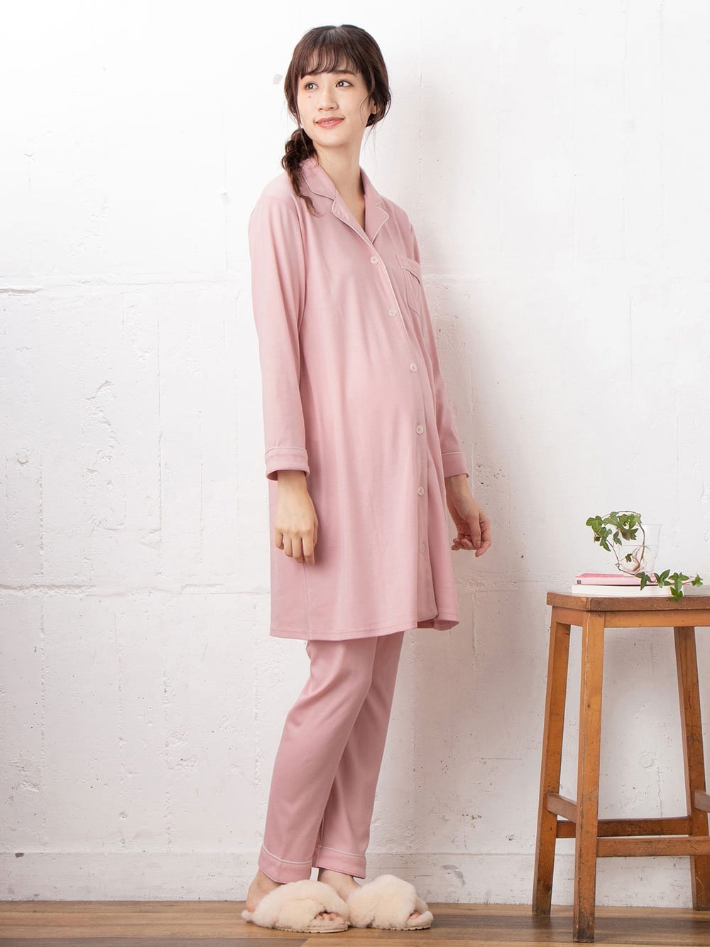 マタニティ パジャマ・ルームウェア|【授乳しやすい】【産前産後対応】やわらかスムースシャツパジャマ（産後も使えるパンツ付）