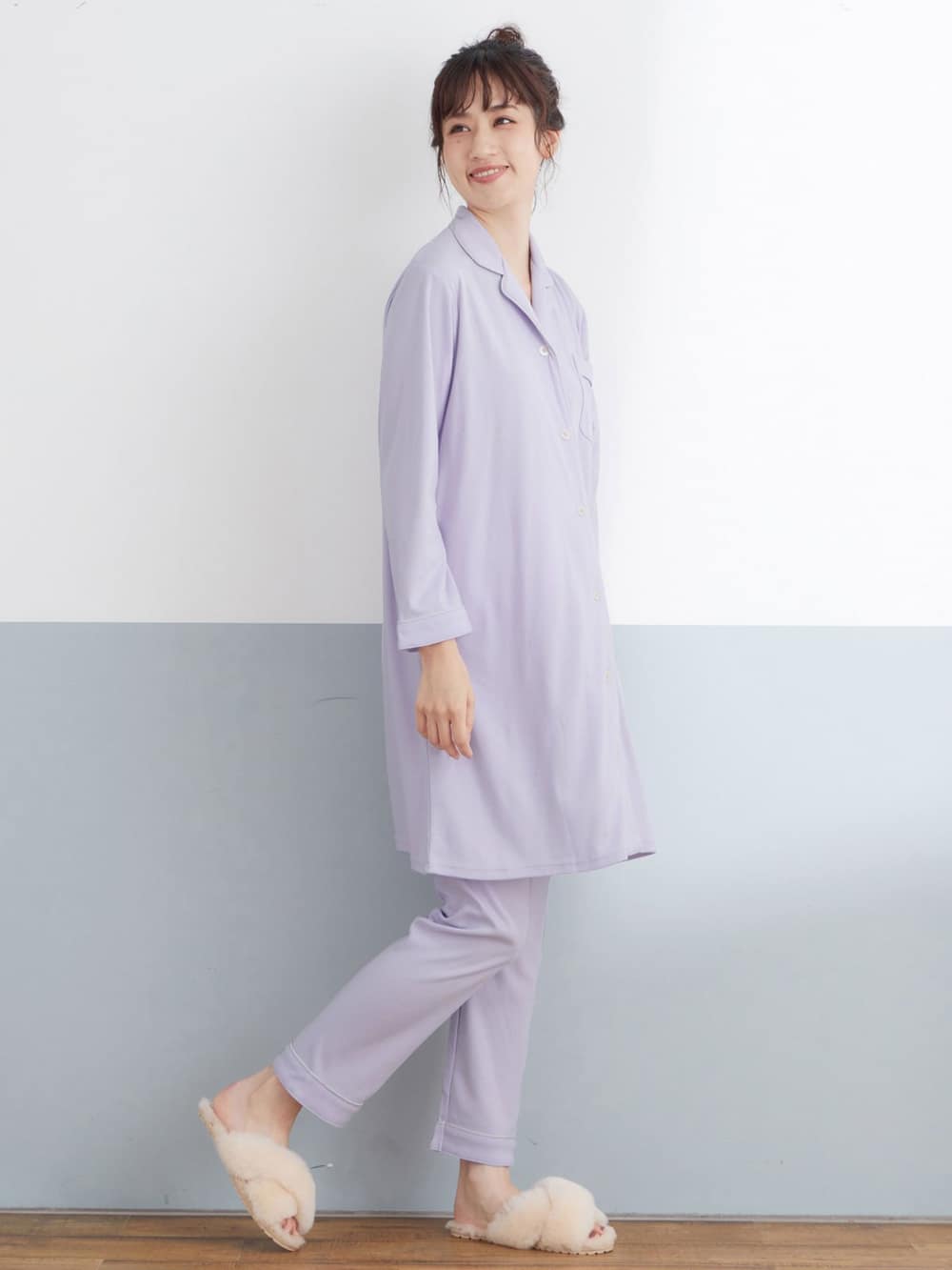 マタニティ パジャマ・ルームウェア|【授乳しやすい】【産前産後対応】やわらかスムースシャツパジャマ（産後も使えるパンツ付）
