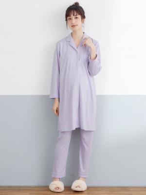 マタニティ パジャマ・ルームウェア|【授乳しやすい】【産前産後対応】やわらかスムースシャツパジャマ（産後も使えるパンツ付）