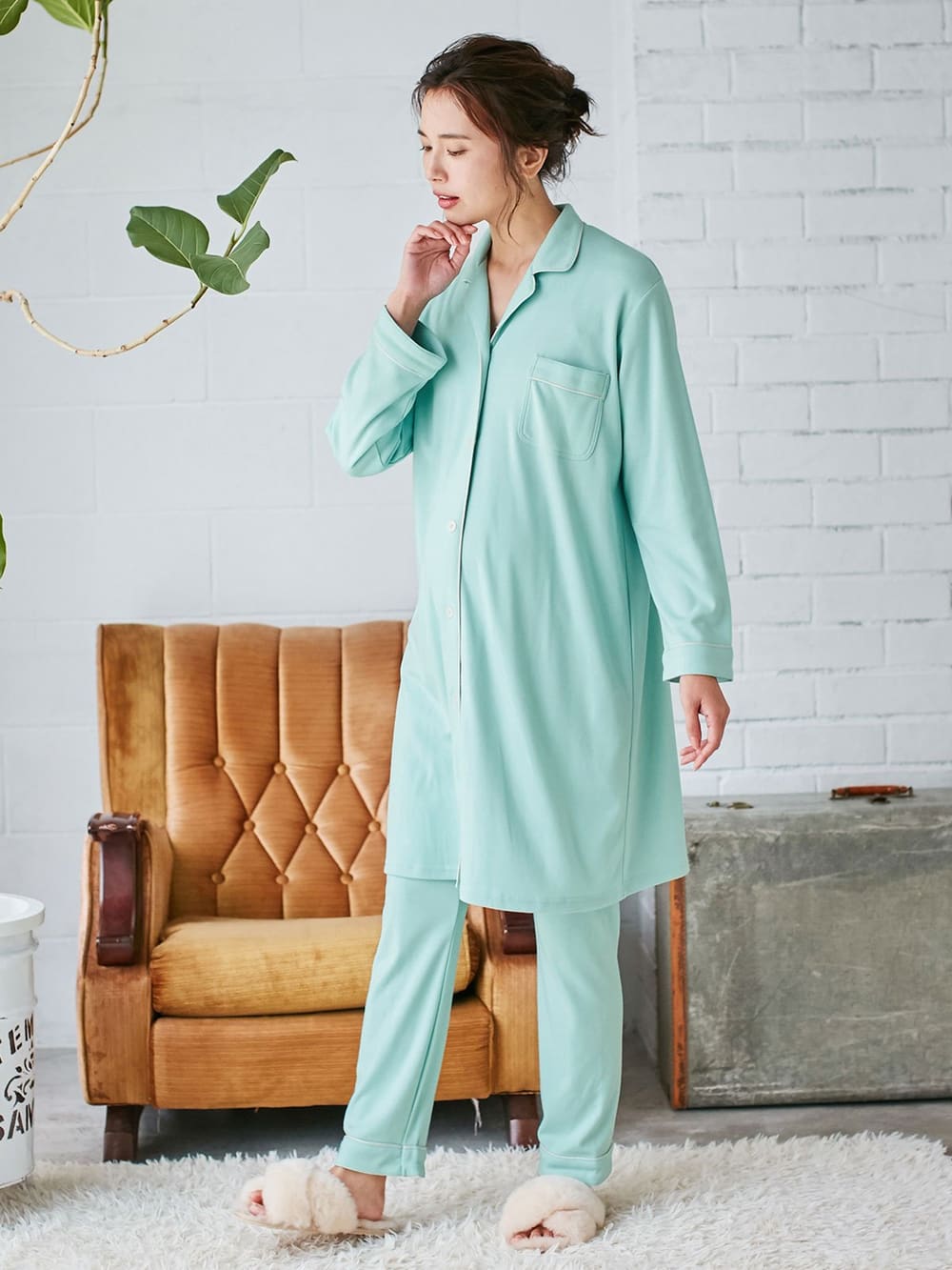 マタニティ パジャマ・ルームウェア|【授乳しやすい】【産前産後対応】やわらかスムースシャツパジャマ（産後も使えるパンツ付）