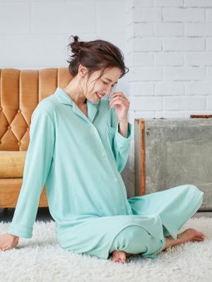 マタニティ パジャマ・ルームウェア|【授乳しやすい】【産前産後対応】やわらかスムースシャツパジャマ（産後も使えるパンツ付）