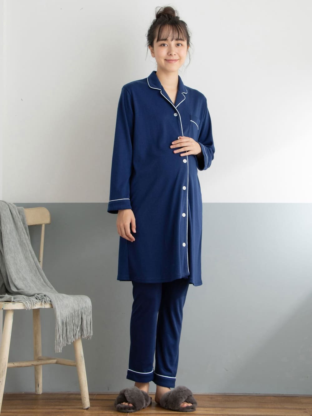 マタニティ パジャマ・ルームウェア|【授乳しやすい】【産前産後対応】やわらかスムースシャツパジャマ（産後も使えるパンツ付）