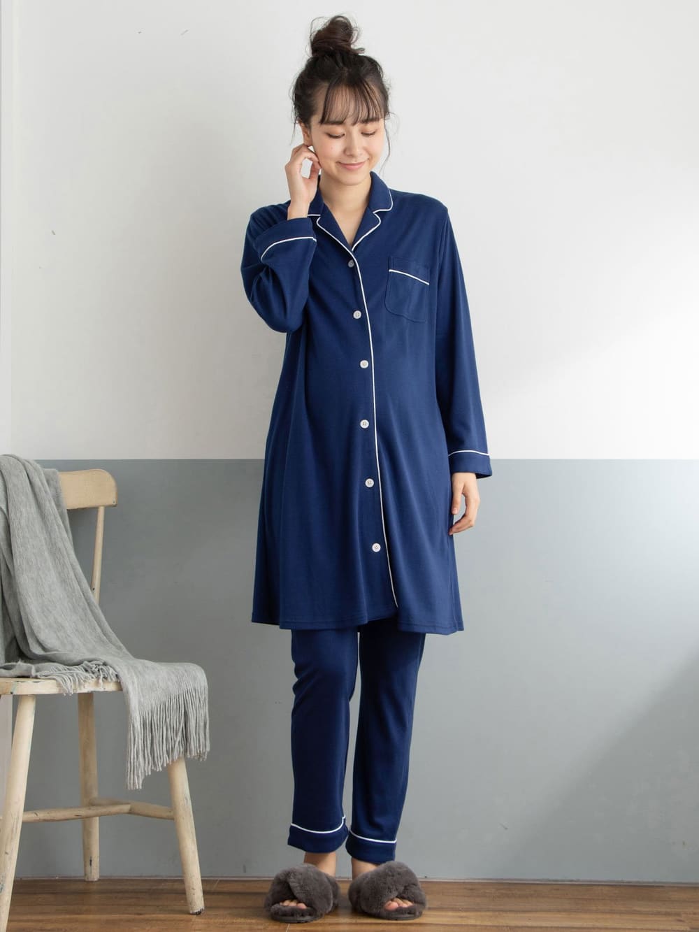 マタニティ パジャマ・ルームウェア|【授乳しやすい】【産前産後対応】やわらかスムースシャツパジャマ（産後も使えるパンツ付）