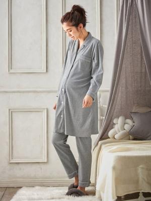 マタニティ パジャマ・ルームウェア|【授乳しやすい】【産前産後対応】やわらかスムースシャツパジャマ（産後も使えるパンツ付）