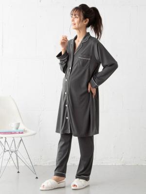 マタニティ パジャマ・ルームウェア|【授乳しやすい】【産前産後対応】やわらかスムースシャツパジャマ（産後も使えるパンツ付）