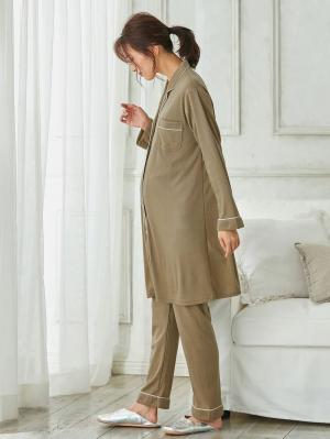 マタニティ パジャマ・ルームウェア|【授乳しやすい】【産前産後対応】やわらかスムースシャツパジャマ（産後も使えるパンツ付）